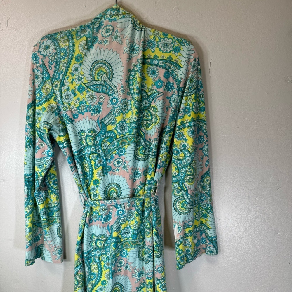 BEDHEAD cotton robe sash belt retro flower print mint green yellow pink S/M - Picture 8 of 8